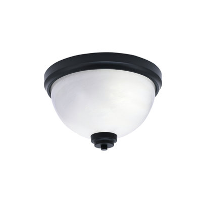 Georgianne 12" Flush Mount, 2-Bulbs, Shown In Matte Black Finish With White Marble Glass