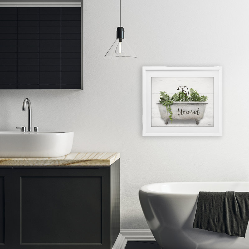 «Unwind Bath», impression de Lori Deiter, H 17 po x l 21 po, Cadre blanc côtier