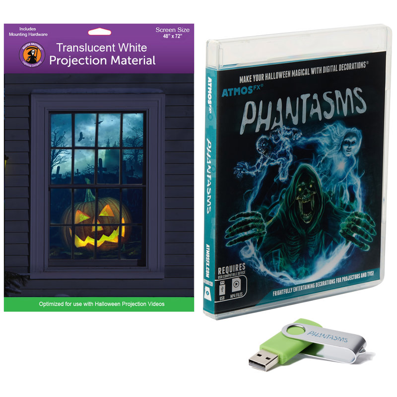 AtmosFX Phantasms Halloween Digital Decoration on USB + 48" x 72" Large Holographic screen