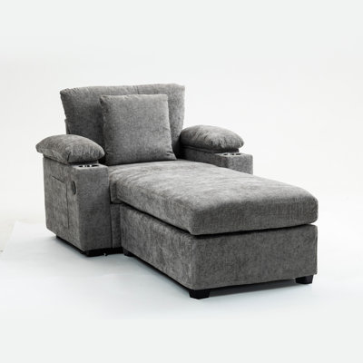 Élégant lit en chenille avec porte-gobelets et accoudoir de rangement dissimulé pour fauteuil en tissu à 90 degrés, repose-pieds de type C