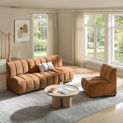 Hawkinge 112" Modern 4-Piece Chenille Channel Tufted Sofa