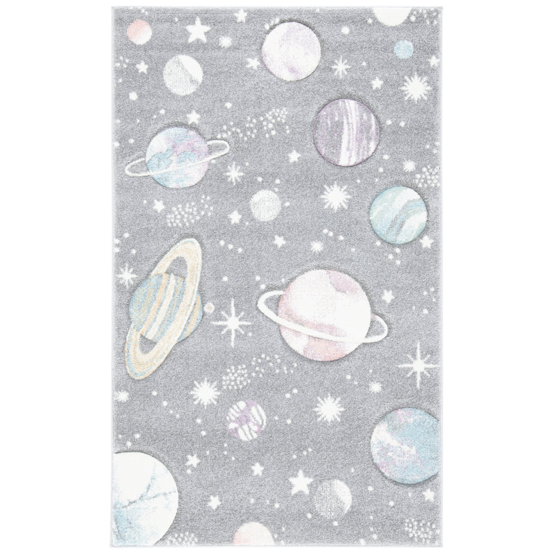 Carousel Kids Space Area Rug In Grey / Lavender, Rectangle 99 x 160 cm