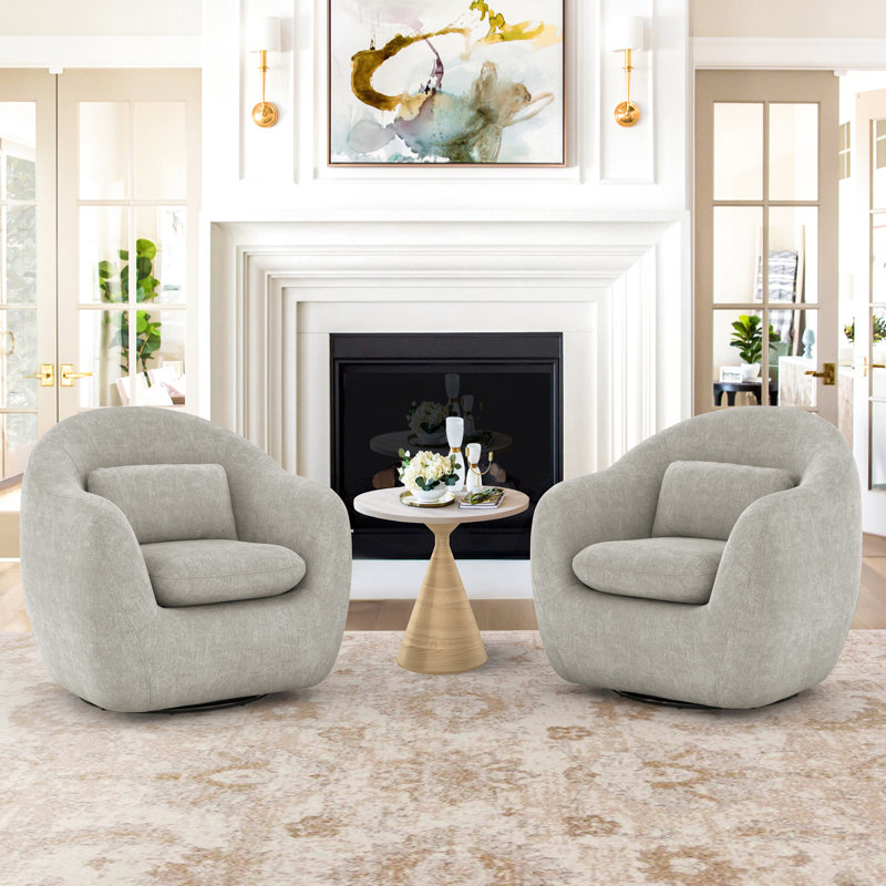 Bukov Upholstered Swivel Barrel Chair(Set Of 2), Light Gray