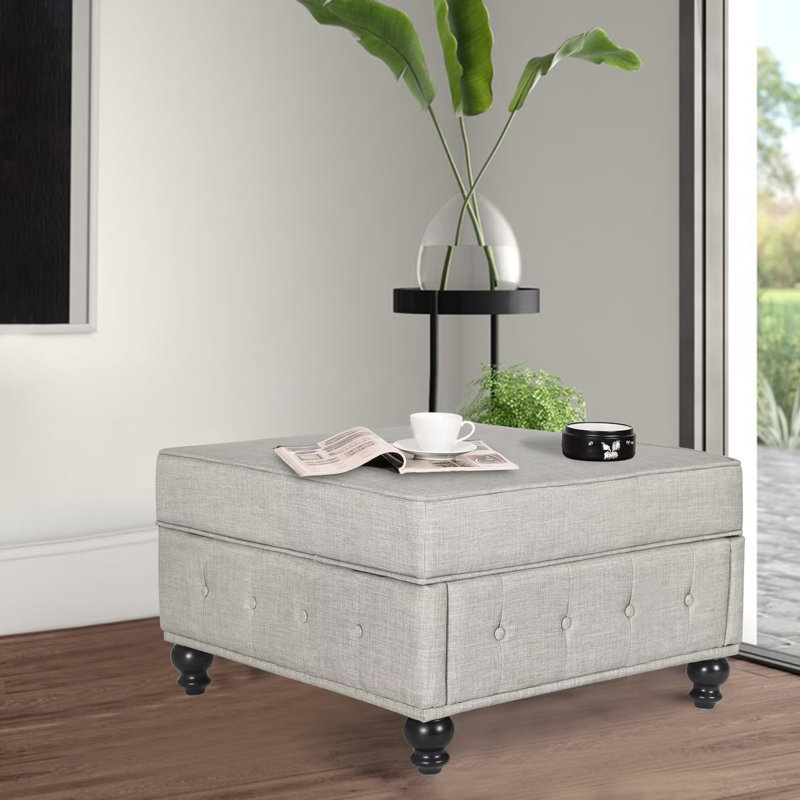 Grand banc de rangement avec repose-pieds 30 pouces, Lin gris
