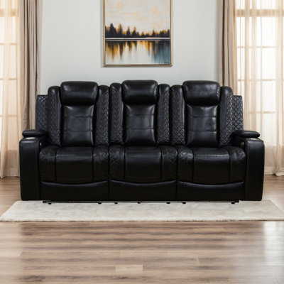 83.4" Breathing Leather Dual Power Living Room Reclining Sofa With Arm Cupholders