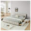 Très grand lit plateforme tapissier avec tiroirs de rangement, structure de lit en chenille moderne avec tête de lit capitonnée, beige