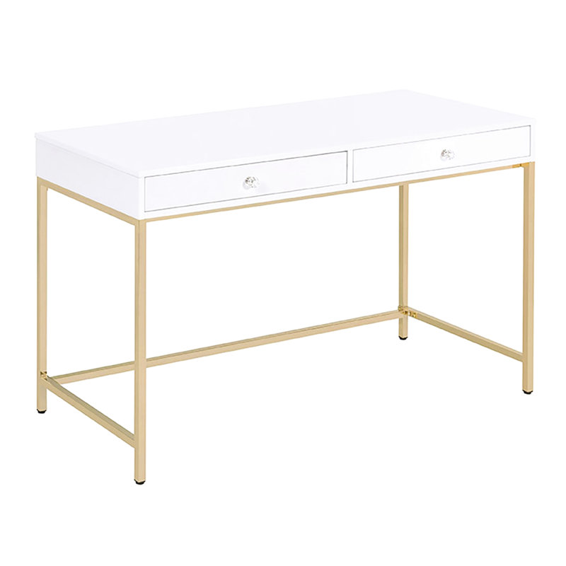 Bureau contemporain blanc et or avec tiroirs spacieux, style bureau.