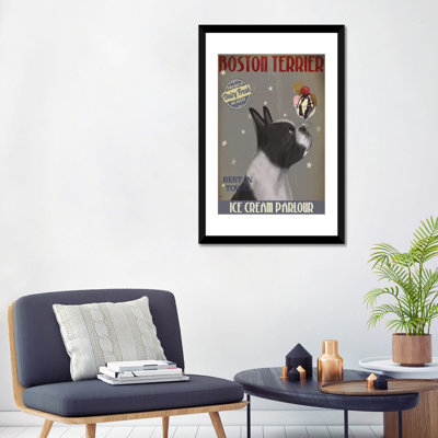 Publicité rétro sur toile tendue Fab Funky «Boston Terrier Ice Cream Parlor»