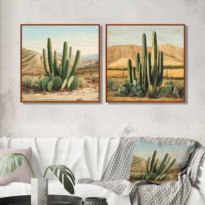 Cactus et le désert - Cactus floral - art mural traditionnel 2 pièces
