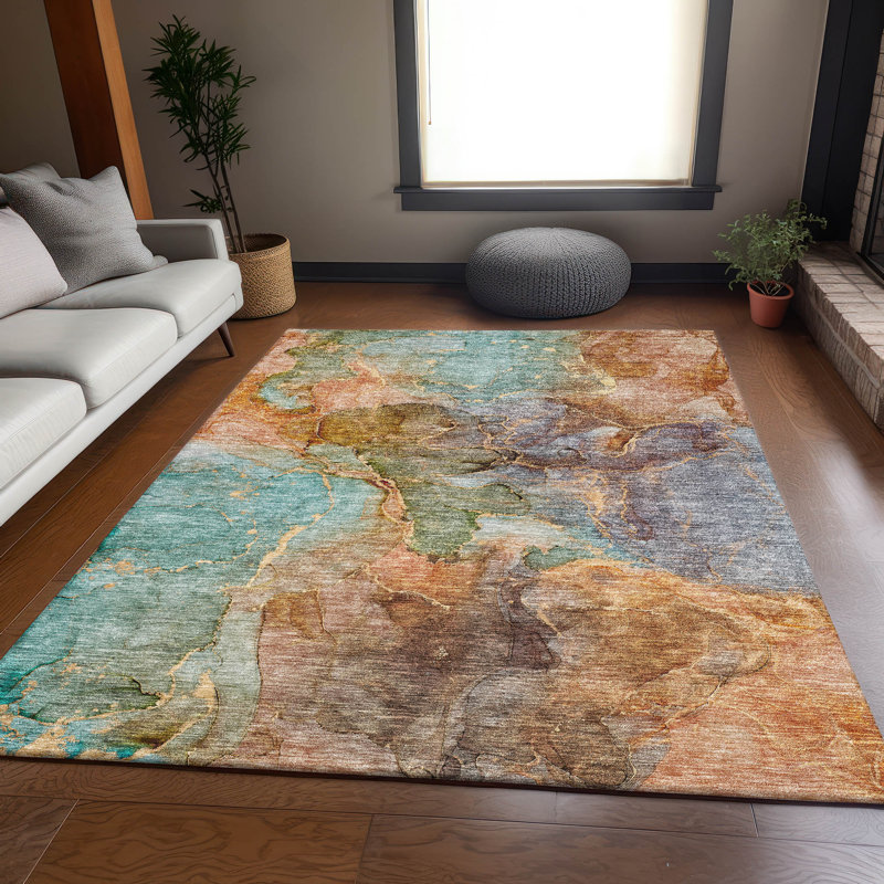 Premium Machine Washable Prisco Coral Rug, Rectangle 10' x 14'