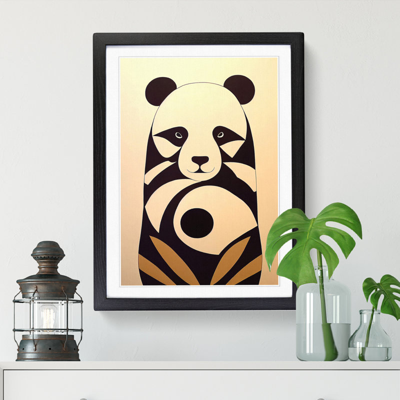 Panda Abstract Design - Picture Frame Print, 64cm H x 46cm W x 2cm D, Oak