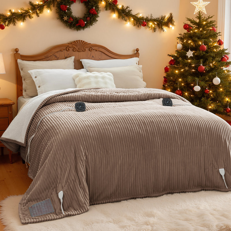Couverture électrique chauffante en flanelle nervurée avec 6 niveaux de chaleur, chauffage avec 10 réglages de temps, arrêt automatique de la minuterie de 8 heures, GentleSoft ™
