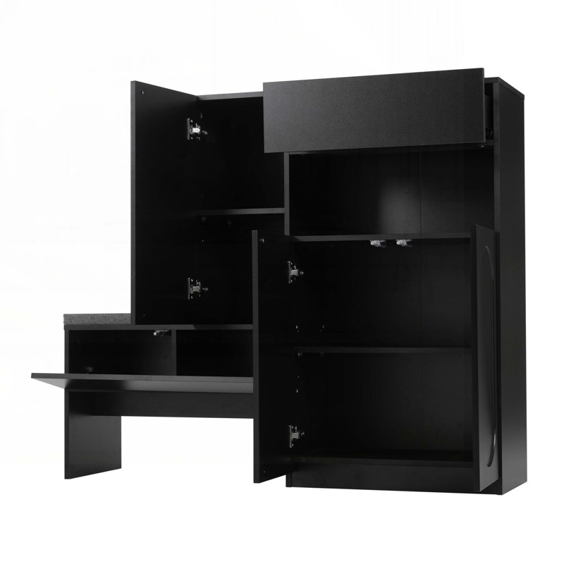 Armoire de rangement pour 18 paires de chaussures avec banc, Noir