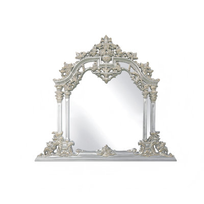 59"Vintage Carved Composite‑Wood Tabletop Decorative Vanity Mirror