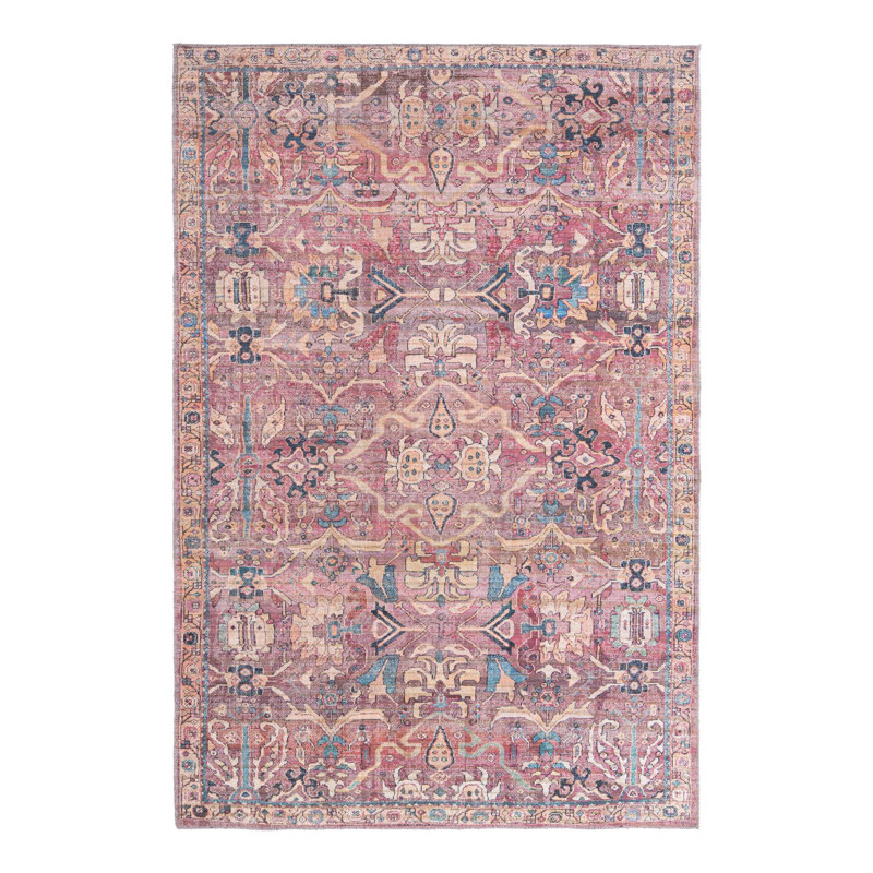 Tapis rose tissé à la machine Gwaltney, Rectangle 6 pi 1 po x 9 pi