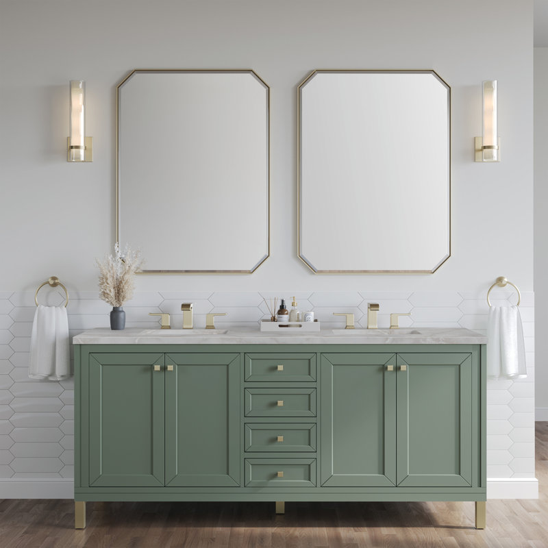 Chicago 72'' W Double Vanity, Smokey Celadon, Victorian Silver, 8" Widespread