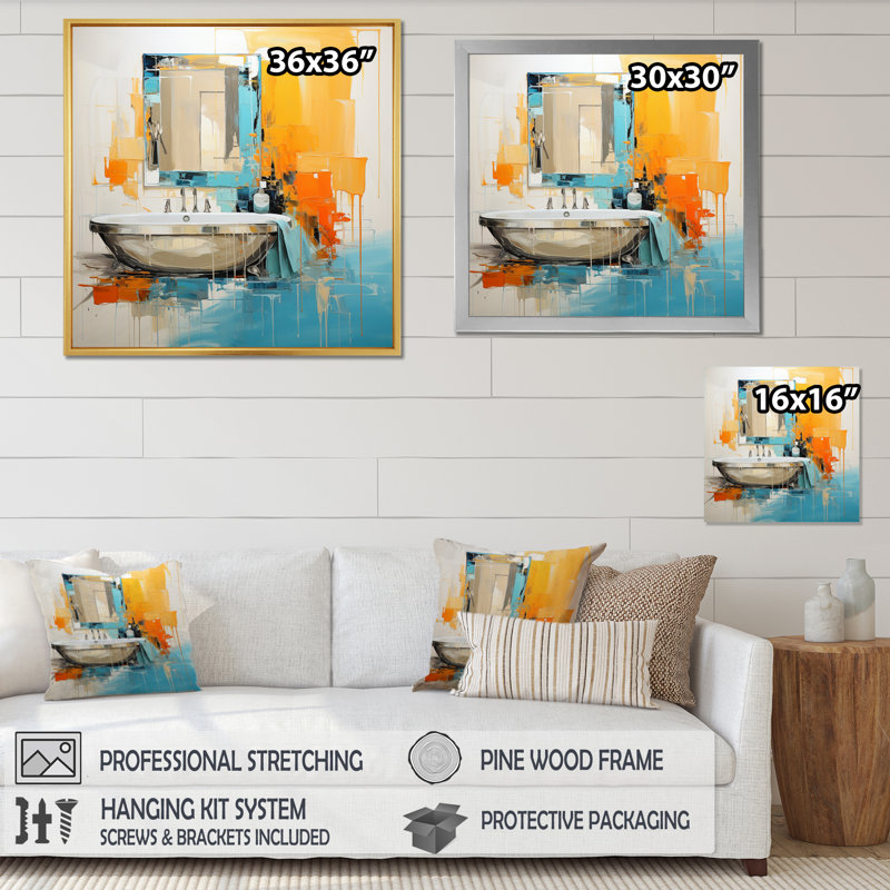Blanchisserie, Abstract Reflections III sur toile, Cadre flottant noir, H 16 po x l 16 po x P 1 po