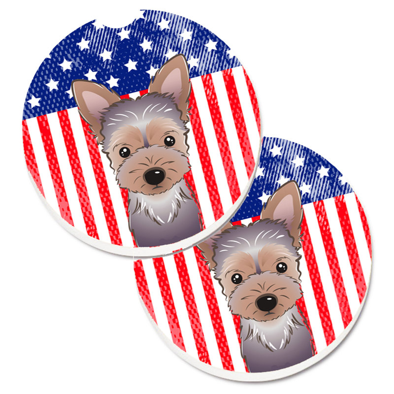 Ceramic Round 2 Piece Car Coaster Set, Yorkie Puppy