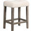 Table de salle à manger 5 pièces pour comptoir, table carrée en chêne 36 pouces avec 4 tabourets en mélange de lin, style Mid-Century moderne, 4 places, finition bois grain foncé, bois franc d'ingénierie transitionnel de 36 pouces de hauteur, assemblage facile