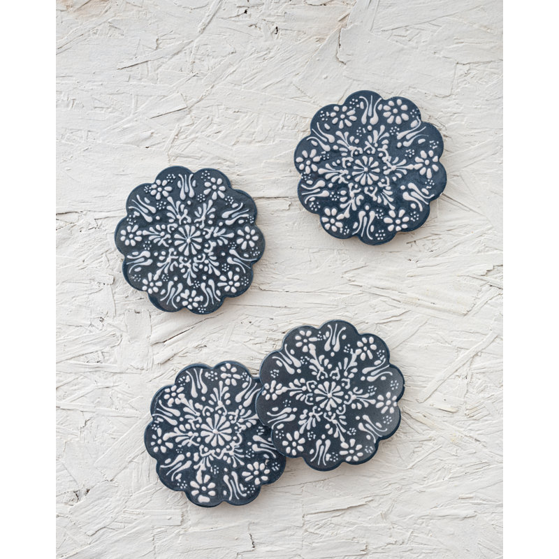 Hand Painted Ceramic Ceramic Coaster, Gray