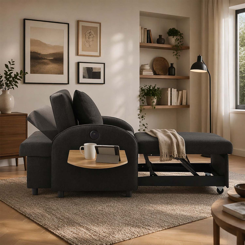Canapé-lit convertible 3-en-1 avec dossier réglable, Black