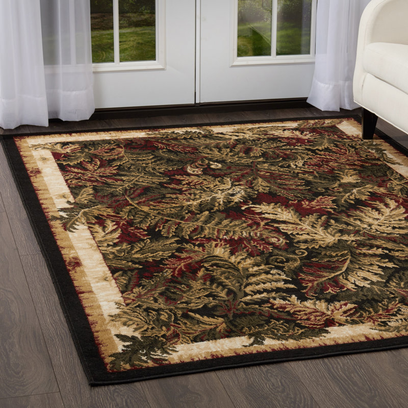 Tapis noir / vert Gossard, Rectangle 5 pi 2 po x 7 pi 2 po