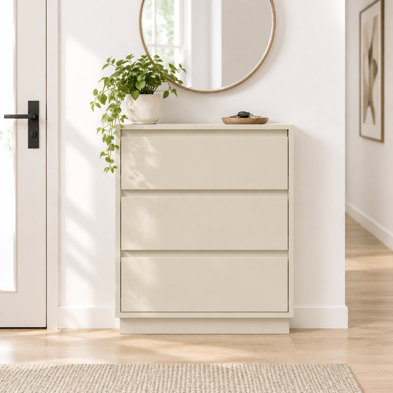 Ensemble de 2 grandes tables de chevet en bois, H 26,78 "tables de chevet modernes avec 3 tiroirs, poignée cachée, beige