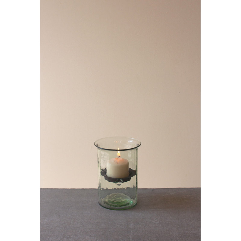  Small Glass Candle Holders with Rustic Metal Insert Set of 2