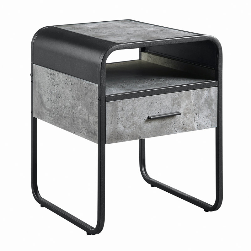 Table de bout en métal avec tiroir et tablette