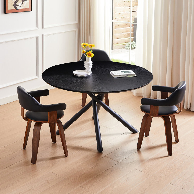 Table basse ronde de 47,97 po avec base en métal et table noire de 47,97 po avec support, tendance et facile à installer