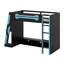Lit mezzanine simple en bois avec bureau, tablettes multiples et lumière RVB-121334844