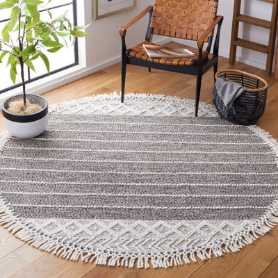 Tenafly Hand Loomed Wool/Cotton Southwestern Rug in Black/Ivory