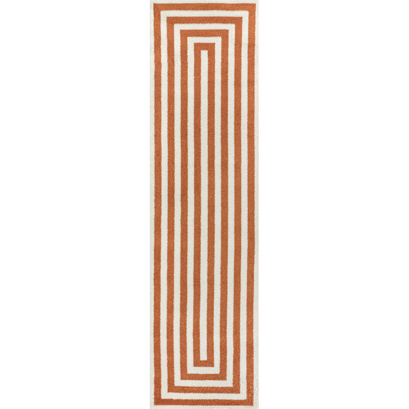 Isibeal Modern Classic Mitre Stripe Terracotta/Ivory Rug, Runner 2'2" x 8'
