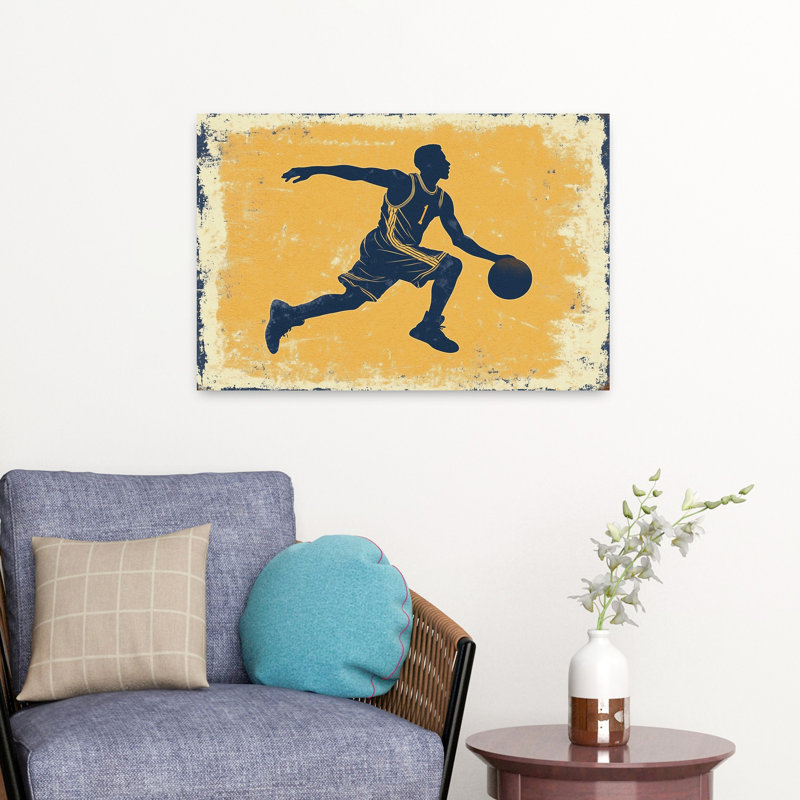 Basketball Yellow Run Contemporary Wall Art Print, 40.64cm H x 60.96cm W
