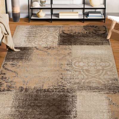 Tapis damassé gris et noir 4 pi x 6 pi