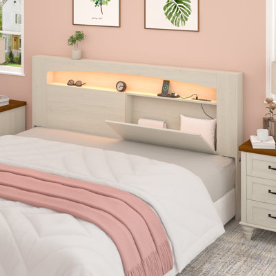 Tête de lit très grand, rangement, éclairage à DEL RVB, station de charge USB et CA, plinthe encastrée - mobilier de chambre à coucher en bois moderne
