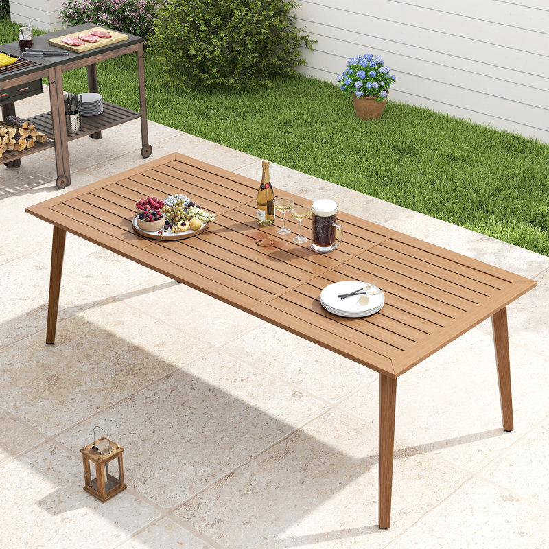 Table de salle à manger d'extérieur en aluminium brun 84 po avec trou pour parasol Michael, H 28,5 po x l 84,7 po x P 38 po