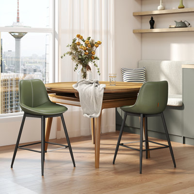 Borna 17.7''W x 15.7''D Mid-Century Faux Leather Bar Stools/ Counter Stools with Steel Frame & Footrest