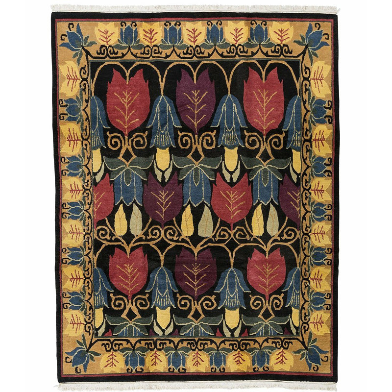 Voysey Wool Oriental Area Rug in Black/Gold