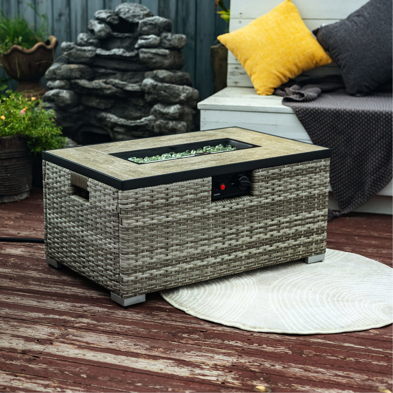 Fire Pit Table With Ceramic Tile Tabletop And Tank Holder, Beige , 32.1In D X 19.48In W 15.3In H, 80Lb Holder & Tiletop, 80.64Lb