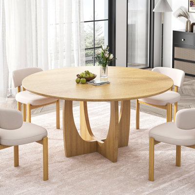30"H Round Wood Dining Table Kitchen Table with Cross Legs
