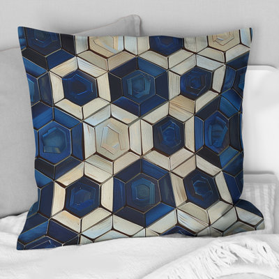 Blue Beige Midcentury Octagon - Midcentury Throw Pillow