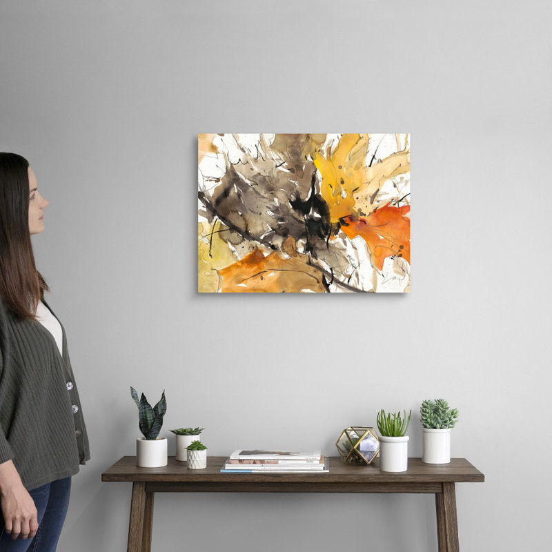 Aquarelle, feuilles d'automne II, art mural, H 18 po x l 24 po, Toile tendue