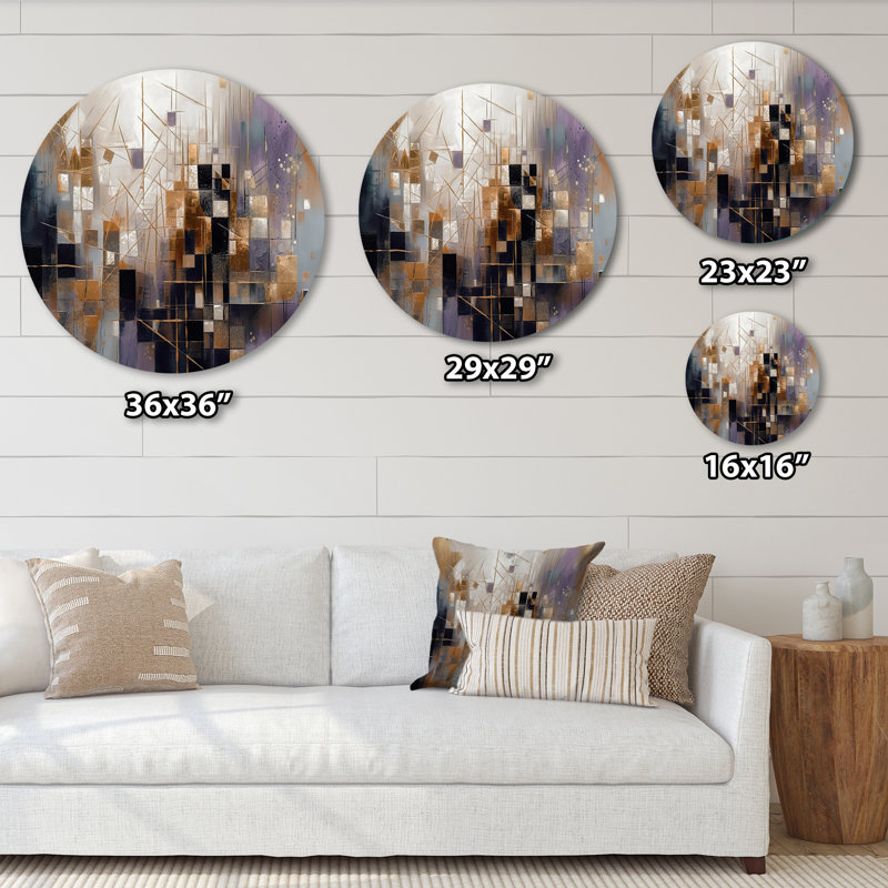 «Soft Color Composition I», art mural rond abstrait géométrique sur métal, H 16 po x l 16 po x P 1 po