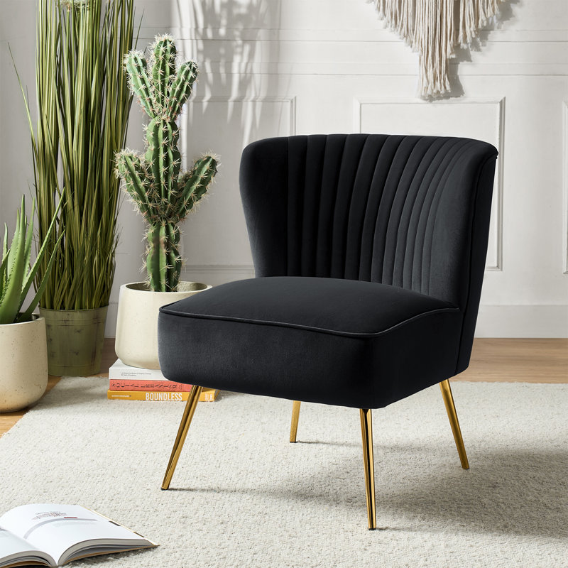 Euclid Velvet Accent Chair with Metal Legs, Velours noir