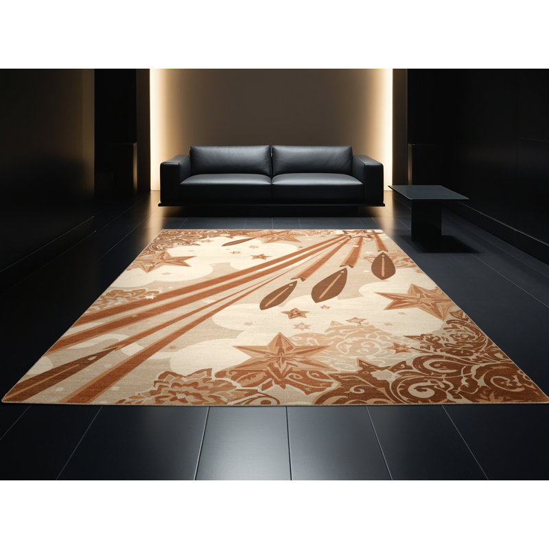 Tapis oriental doux brun moelleux et doux à motif d'étoiles filantes Ristaino, 5 x 7