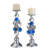 Set Of Two Silver And Blue Bling Tabletop Pillar Candle Holders