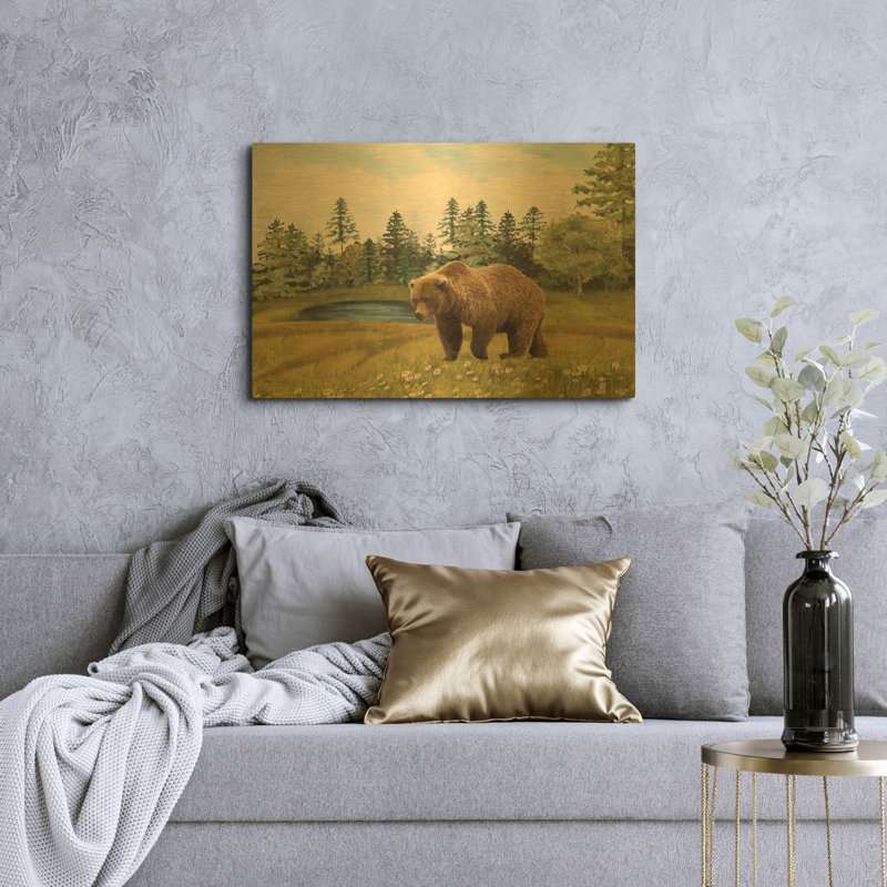 «Wilderness Lodge S» par Jean Plout, art mural en métal doré, 36 po x 24 po, 36"x24"