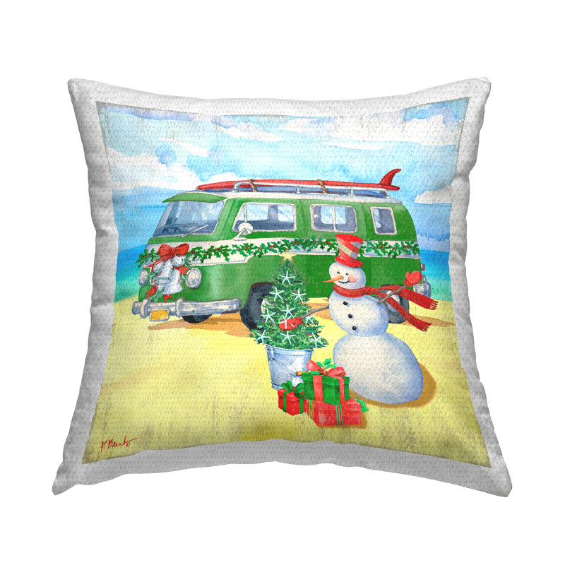 Coussin d'extérieur Coastal Snowman Christmas Beach