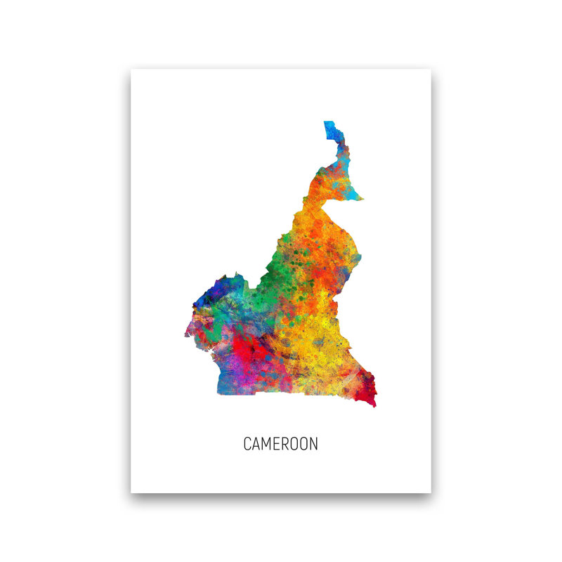 Cameroon Watercolour Map by Michael Tompsett - Print, 59cm H x 42cm W x 1cm D, Unframed